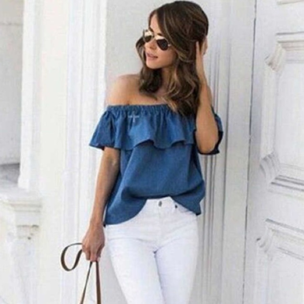 Denim off the shoulder top